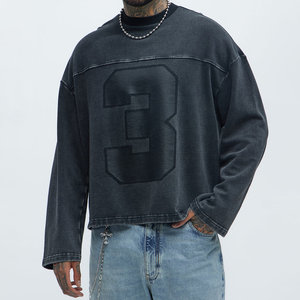 Custom Men's Acid <b>Wash</b> Pullover Hoodie 100% Cotton Black Casual Oversized Distressed Sweatshirt With Graphic Number Men Sweat - Product Image 1
