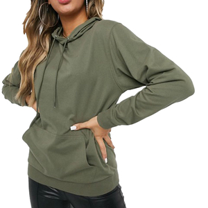 Sudadera con Capucha Verde Oliva para Mujer, Holgada, con Hombros Caídos, Manga Larga, Tejida, de Color Sólido, Informal, para Otoño, con Bolsillos - Product Image 1