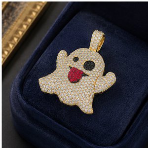 Pendentifs et breloques élégants en argent massif 925, fantaisie, fantômes amusants, sertis de diamants de laboratoire, pour fêtes d'Halloween, idées cadeaux - Product Image 5