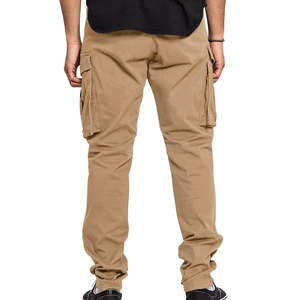 Pantalon cargo ample pour homme, couleur unie, coupe ample, multi-poches, fermeture à cordon, 100% coton, séchage rapide, respirant, élastique - Product Image 1