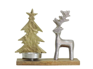 Porte-bougie décoratif en or et argent avec base en bois, centre de table de Noël - Product Image 3