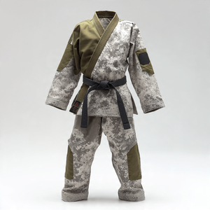 Conjunto Clásico de Chaqueta y Pantalones de Artes Marciales con Cierre Cruzado en Tono Oliva - Product Image 4