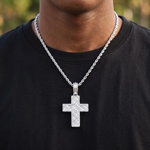 Collar de cadena cubana con colgante de oso de piedra natural chapado en oro macizo de 14K estilo hip-hop Iced Out - Product Image 2