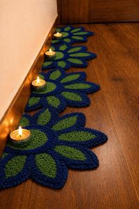 Ensemble de 6 tapis d'escalier en laine de qualité Rangoli |   Tapis d'escalier décoratif floral de 12 pouces pour la maison, décoration de Diwali, mariage, festival - Product Image 2