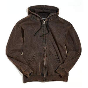 Sweat à capuche zippé unisexe OEM vintage délavé coupe ample 500 GSM en molleton brossé surdimensionné délavé à l'acide uni basique - Product Image 1