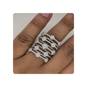 แหวนเพชรทองคำ 14KT แบบหลายวง ประดับเพชรธรรมชาติ 4 กะรัต ความสะอาดระดับ SI2-I1 แหวนเพชรดีไซน์โดดเด่นสำหรับผู้หญิง - Product Image 2