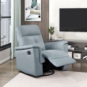 Poltrona Reclinabile Girevole in Pelle Blu, Lussuosa e Confortevole, Arredamento per Soggiorno, Sedia Imbottita Confortevole - Product Image 1