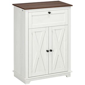 Credenza Bianca Stile Fattoria 23.5"x11.75"x34.5" con Ante e Cassetti per Cucina, Soggiorno, Bar Domestico in Truciolato - Product Image 1