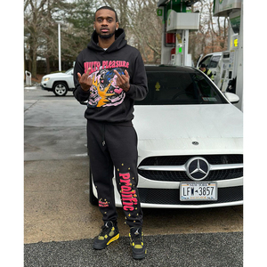 Mens Winter Graphic Print <b>Hoodie</b> Jogger Tracksuit Set Black Colorful Two Piece Sweatsuit Streetwear Casual Fashion Outfit - Product Image 1