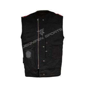 Gilet de moto pour homme, coupe ajustée, noir, 100% coton, toile respirante, vêtement d'extérieur pour l'hiver, gilet de motard avec doublure intérieure en bandana - Product Image 3