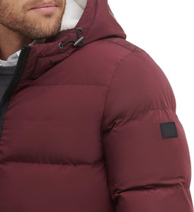 Veste matelassée à capuche pour homme, bordeaux, polyester, manteau d'hiver décontracté, fermeture éclair, doublure en fausse fourrure, coupe régulière, coupe-vent - Product Image 3