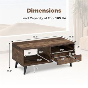 36.5\" Rustic <b>Walnut</b> Engineered Wood Coffee <b>Table</b> with Drawer and Open Shelves for Living Room - Product Image 4