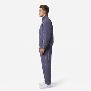 Unisex <b>Purple</b> Tracksuit Set Full Sleeve Stand Collar Casual Solid Color Breathable Polyester Autumn Wear With Side Pockets - Product Image 3