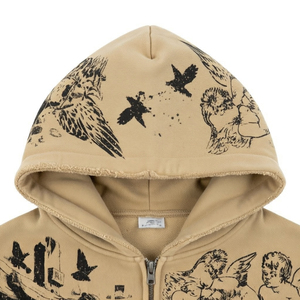 Sweat à capuche zippé personnalisé avec motif tatouage, style gothique vintage premium, streetwear oversize, fabricant de vêtements à marque privée SHH - Product Image 5