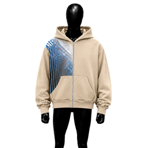 Sweat à capuche zippé oversize bleu beige brodé, 100% coton premium, streetwear, mode décontractée pour homme, vêtements d'hiver - Product Image 1