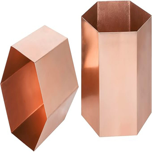 Handcrafted Metallic Shiny Copper Tone Metal Indoor Plant Vase <b>Pot</b> with Hexagon Shape, Decorative <b>Succulent</b> Cactus Planter - Product Image 3