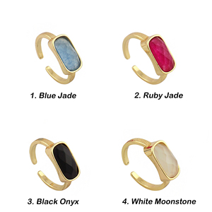 Anillo minimalista de piedras preciosas con ónix negro de corte rectangular, ajustable, de latón chapado en oro de 18k, para uso diario. - Product Image 2