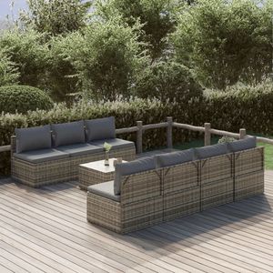 Set da salotto in Poly Rattan grigio 8 pezzi con cuscini Set da giardino - Product Image 1