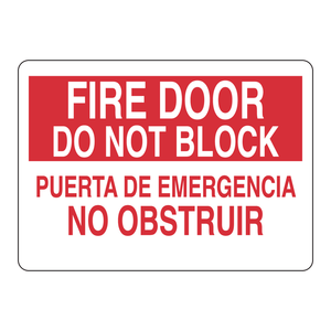 Panneau bilingue « Ne pas bloquer la porte coupe-feu » anglais/espagnol, utilisation intérieure/extérieure, sécurité - Product Image 2