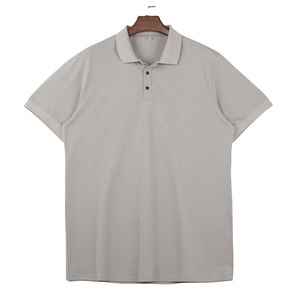 Polo à manches courtes gris clair pour homme, couleur unie, tricoté, décontracté, coupe classique, respirant, coupe classique, couleur unie - Product Image 2