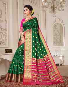 Sari en soie vert et rose avec bordure brodée or, tenue de mariage traditionnelle pour femmes, Inde, Pakistan - Product Image 3