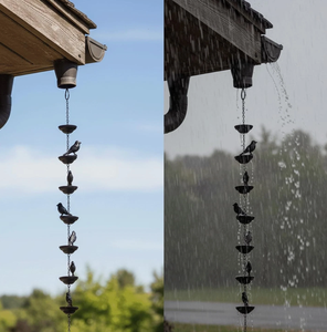 Chaîne de pluie décorative pour gouttières, attrape-pluie extérieur, remplacement de la gouttière avec coupelles évasées et figurines d'oiseaux - Product Image 4