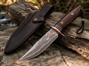 Cuchillo Artesanal Personalizado de Acero de Damasco con Mango de Madera de Palisandro de 12 Pulgadas y Empuñadura de Cobre con Mosaico - Product Image 5