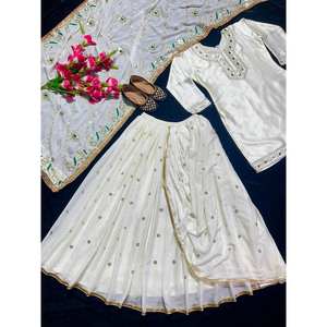 Designer Indian & Pakistani Clothing Party Wear <b>Top</b> Dhoti <b>Skirt</b> Dupatta Set - Product Image 2