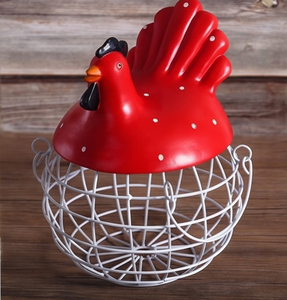 Premium Red Hen Shaped Metal <b>Wire</b> <b>Storage</b> <b>Basket</b> With Handles Cute Animal Design For Home Decoration - Product Image 4