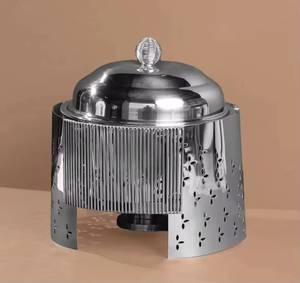Plat de service rond en acier inoxydable à découpes géométriques, chauffe-plat de luxe pour buffet, avec couvercle plat, pour traiteur, couleur argent - Product Image 5