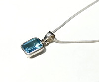 Pendentif en topaze bleue naturelle, argent sterling 925, pendentif en pierre précieuse fait main, collier chaîne, bijoux statement, certifié par une tierce partie