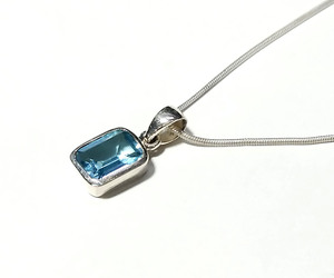 Natural Blue Topaz Pendant 925 Sterling <b>Silver</b> Handmade Gemstone Pendant Chain <b>Necklace</b> Statement Jewelry Third Party Certified - Product Image 3