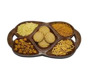 Oval Acacia Wood Divided Snack <b>Tray</b> with Built-in Handles 5 Section Nut and Biscuit Platter <b>Large</b> Wooden Serving Board - Product Image 1