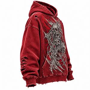 Sudadera con Capucha para Hombre, Estilo Acid Wash, Diseño de Calavera Gótica, Estilo Y2K Grunge, Ropa Urbana - Product Image 3