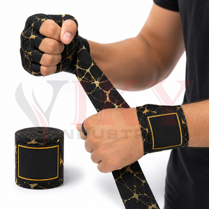 ทำผ้าพันมือชกมวยลายหินอ่อนสีดำทองแบบกำหนดเอง พร้อมสายรัดข้อมือผ้าฝ้ายยืดหยุ่นสำหรับมวยไทย MMA - Product Image 4