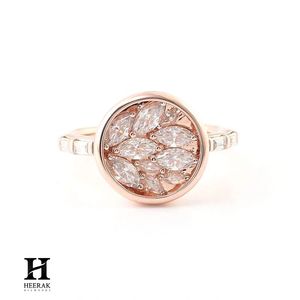 Anillo de compromiso de lujo con diamantes marquise en racimo redondo, oro rosa de 14K y 18K con incrustaciones de mosaico, anillos de boda para mujer, joyería fina. - Product Image 1