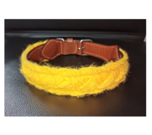 Arnés de cuero marrón para perros y gatos, cinturones para mascotas, hilo amarillo, diseño trenzado, patrón sólido, decoración colorida, estilo de cadena directo - Product Image 1