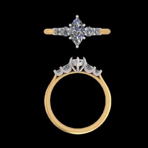 Bague de fiançailles en or 18 carats avec diamant marquise de 1,07 carat, alliance de mariage en or jaune 14 carats avec cinq pierres rondes, bijoux fins pour femmes - Product Image 1