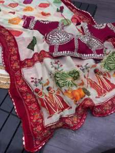 Pure Georgette Holi Special Fagan Saree with Kaachi <b>Gota</b> Work and Fancy Lace Border - Product Image 4