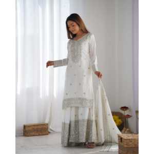 Beautiful Top-Plazzo and Dupatta <b>Set</b> with <b>Embroidery</b> Sequence Work XL Size - Product Image 6