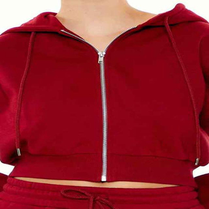 Women's Red 2 Piece Knitted Hooded <b>Crop</b> Top And <b>Jogger</b> Pants Set Casual All Seasons Solid Color Full Sleeve Regular Fit - Product Image 4