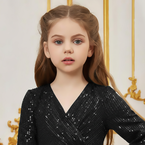 Robe courte de luxe premium à sequins pour fille, col en V, en velours brodé, pour fête, tenue de cérémonie pour enfants, vente en gros - Product Image 5