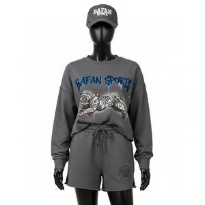 Ensemble court en molleton 100 % coton premium pour femme, tissu brossé doux, impression graphique, logo personnalisé, ensembles pour femme - Product Image 1