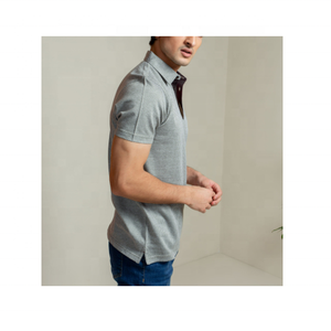 Venta al por mayor 100% algodón hombres Casual manga corta para Polos tela tejida antiarrugas liso teñido - Product Image 5