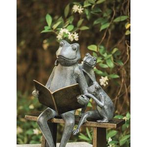 Sculpture de grenouille en métal finition patine verte antique avec tronc d'arbre pour décoration de jardin, ornements d'intérieur ou d'extérieur, artisanat - Product Image 5