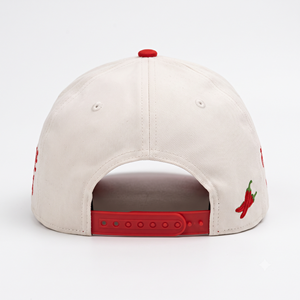 หมวกเบสบอลทรงสปอร์ตแบบ snapback 5 แผง ผ้าแคนวาสปักโลโก้ 3 มิติแบบนูน สีทูโทน ขาวแดง ขอบผ้ากำมะหยี่ สำหรับผู้ชาย รับผลิตแบบ OEM - Product Image 5