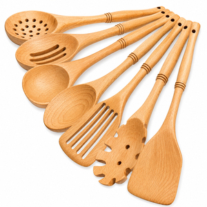 Juego de Utensilios de Cocina de Madera Ecológicos al por Mayor, Cucharas de Madera Natural para Cocina, Resistentes al Calor, Antiadherentes - Product Image 1