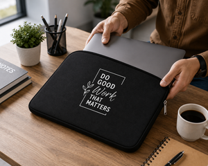<b>Laptop</b> Sleeve Black Canvas Zipper Closure 15.6 Inch Protective Case Black Do Good Work That Matters Design - Product Image 3