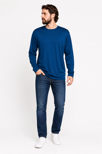 Custom Men Rash Guard Blank Plain Dark Blue Crewneck <b>Athletic</b> Workout T-Shirt Quick Dry Performance Rash Guard - Product Image 2