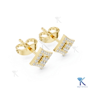 Lab Grown Diamond Geometric Rhombus <b>Stud</b> Earrings Pave Halo 4 Stone Center 14K/18K Solid Gold Classic Wedding Party Women's - Product Image 6